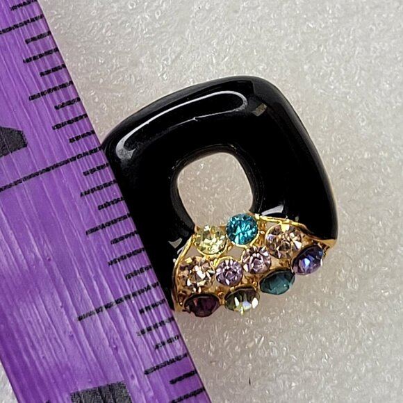 Black Square Earrings With Colorful Crystals - Picture 6 of 9